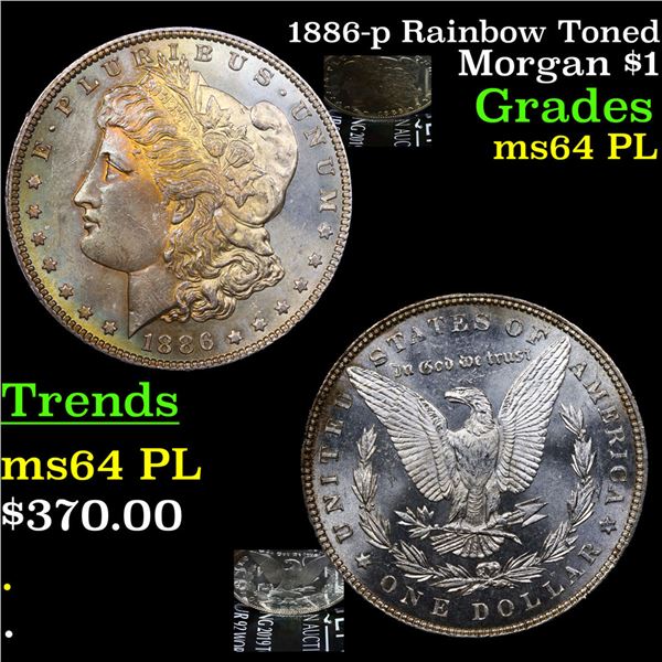 1886-p Rainbow Toned Morgan Dollar $1 Grades Choice Unc PL
