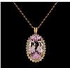 Image 2 : 28.74 ctw Kunzite and Diamond Pendant With Chain - 14KT Rose Gold