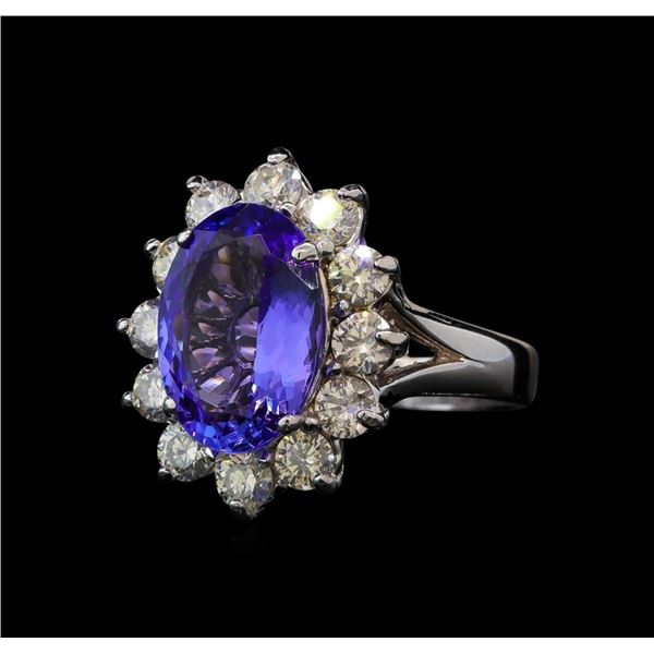 4.68 ctw Tanzanite and Diamond Ring - 14KT White Gold