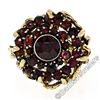 Image 1 : Vintage 14kt Yellow Gold and Silver Top Old Cut Garnet Cluster Ring