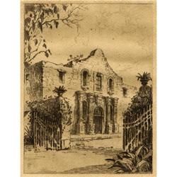 Early Texas Art, etching, The Alamo