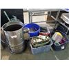Image 1 : 5 BUCKETS OF ASSORTED POWER TOOLS, HAND TOOLS, SCREWS, EXTENSION CORD, SCRAPERS, ETC)