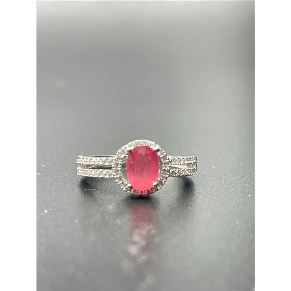 SILVER RUBY & CZ(1CT) RING