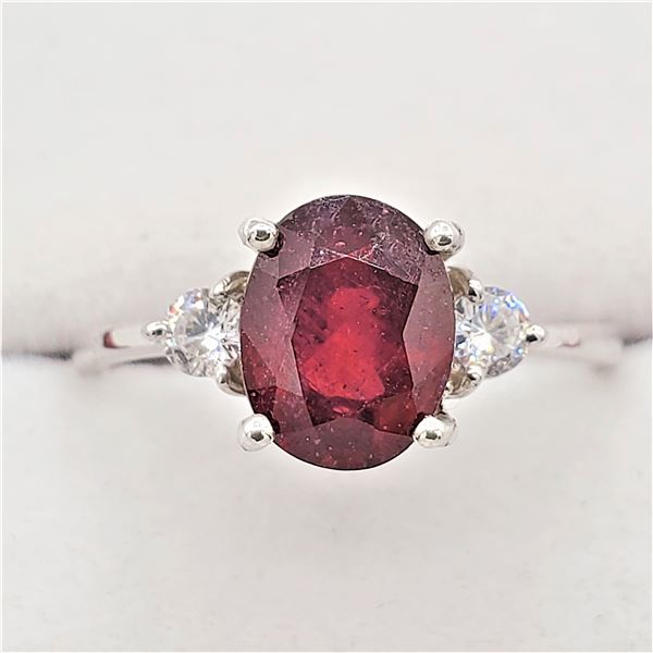 STERLING SILVER 9MM X 7MM NATURAL RUBY (2.53CT) &CZ RING