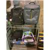 Image 2 : WIRE RACK, ASSORTED BAGS, PORTABLE PLASTIC STORAGE BIN, OIL HEATER, SMALL RADIO, PAPER TOWEL, ETC