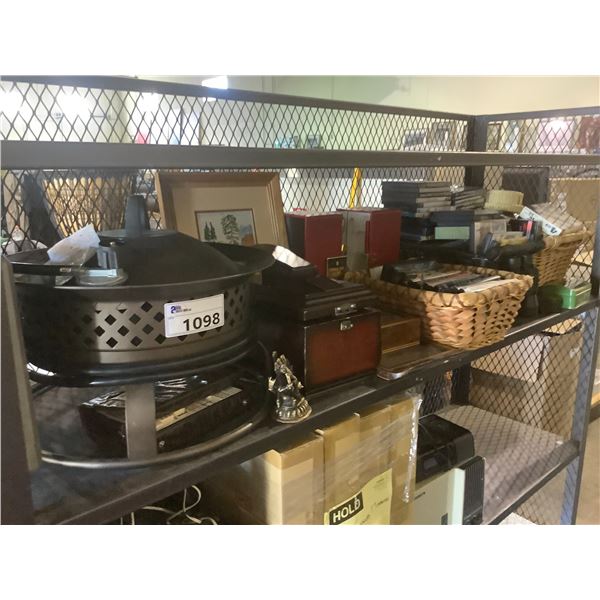 PROPANE FIREPIT, ASSORTED DVDS & BLURAYS, BINOCULARS, LOUIS XIII BOTTLE, SHOE POLISH KIT, ETC