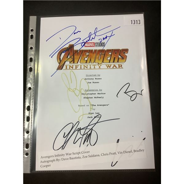 AUTOGRAPHED AVENGERS INFINITY WAR SCRIPT COVER WITH COA (SIGNED BY DAVE BAUTISTA, ZOE SALDANA, CHRIS