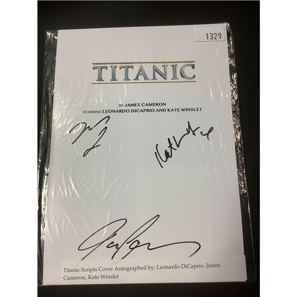 AUTOGRAPHED TITANIC SCRIPT COVER WITH COA (SIGNED BY LEONARDO DICAPRIO, JAMES CAMERON, KATE WINSLET)