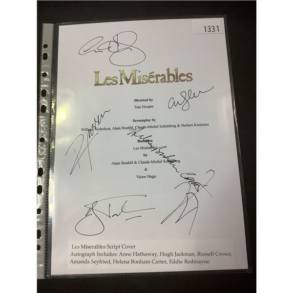 AUTOGRAPHED LES MISERABLES SCRIPT COVER WITH COA (SIGNED ANNE HATHAWAY, HUGH JACKMAN, RUSSELL CROWE,