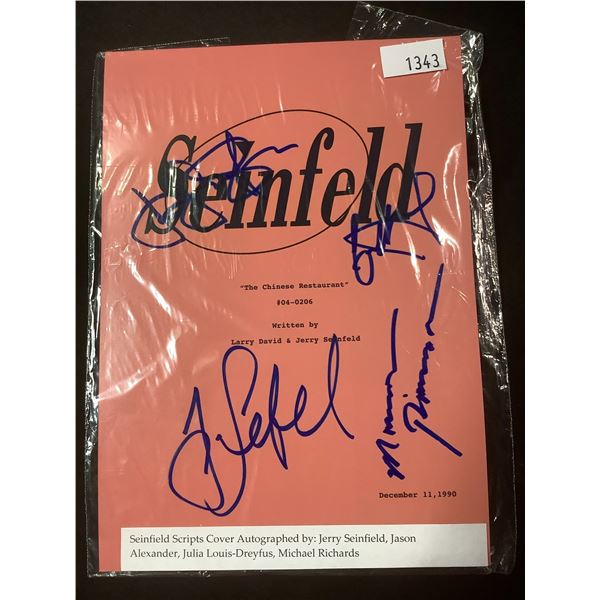 AUTOGRAPHED SEINFELD SCRIPT COVER WITH COA (SIGNED BY JERRY SEINFELD, JASON ALEXANDER, JULIA