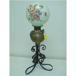 Lamp signed Miller wrought iron base