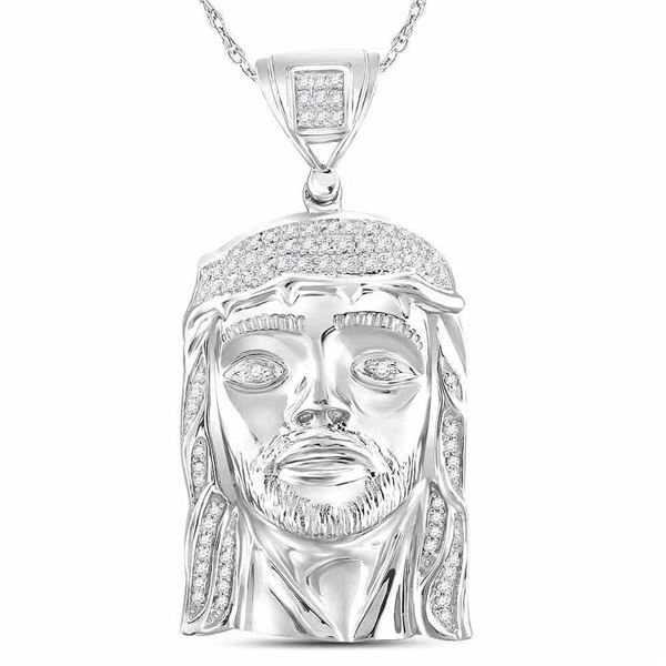Sterling Silver Mens Diamond Jesus Face Charm Pendant 1/4 Cttw Sterling Silver