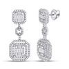 Image 1 : Baguette Diamond Octagon Dangle Earrings 1-1/2 Cttw 14kt White Gold
