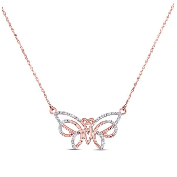 Diamond Butterfly Bug Pendant Necklace 1/5 Cttw 10kt Rose Gold