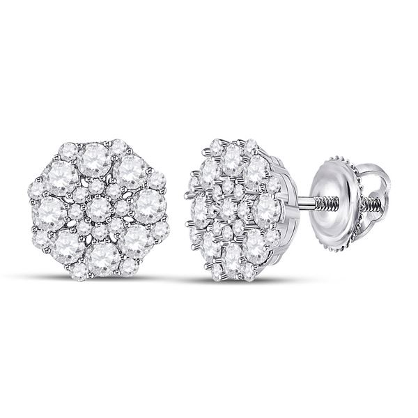 Diamond Cluster Earrings 1-1/4 Cttw 14kt White Gold
