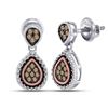 Image 1 : Brown Diamond Teardrop Dangle Earrings 1/5 Cttw Sterling Silver