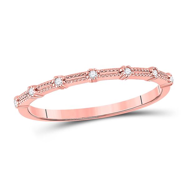 Diamond Milgrain Stackable Band Ring 1/20 Cttw 10kt Rose Gold