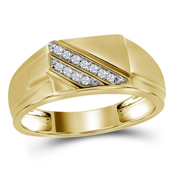 Mens Diamond Diagonal Row Flat Top Fashion Ring 1/12 Cttw 10kt Yellow Gold