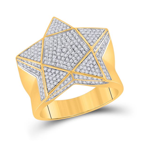 Mens Diamond Star Statement Ring 1 Cttw 10kt Yellow Gold
