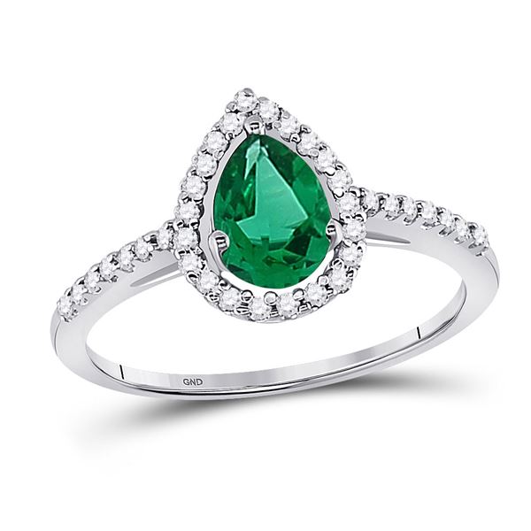 Pear Lab-Created Emerald Solitaire Ring 1 Cttw 10kt White Gold