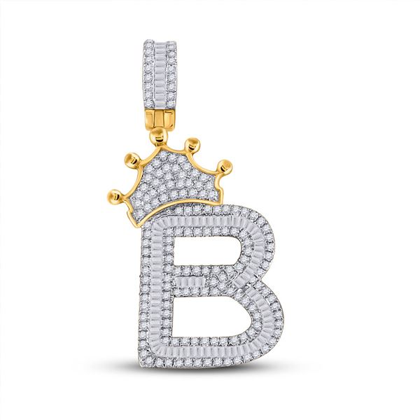 Mens Diamond Crown B Letter Charm Pendant 1 Cttw 10kt Yellow Gold