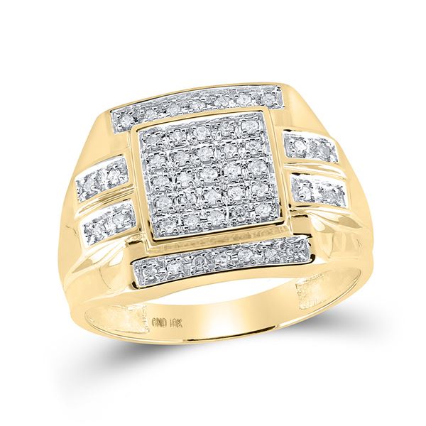 Mens Diamond Square Cluster Ring 1/3 Cttw 10kt Yellow Gold