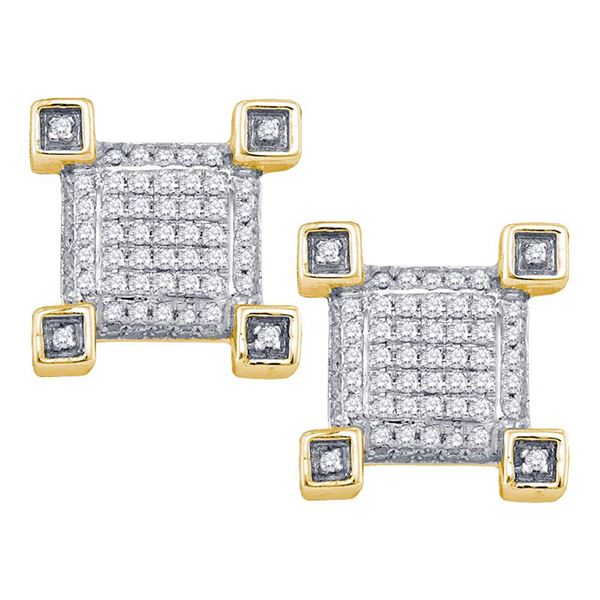 Mens Diamond Cluster Earrings 1/5 Cttw 10kt Yellow Gold