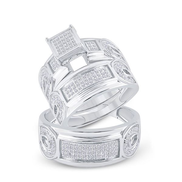 Sterling Silver His Hers Diamond Cluster Matching Wedding Set 1/2 Cttw Sterling Silver