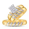 Image 1 : His Hers Diamond Cluster Matching Wedding Set 1/10 Cttw 10kt Yellow Gold
