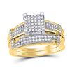 Image 2 : His Hers Diamond Square Matching Wedding Set 1/2 Cttw 10kt Yellow Gold