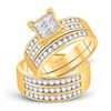 Image 1 : His Hers Princess Diamond Cluster Matching Wedding Set 1-5/8 Cttw 10kt Yellow Gold