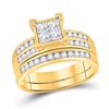 Image 2 : His Hers Princess Diamond Cluster Matching Wedding Set 1-5/8 Cttw 10kt Yellow Gold