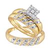 Image 1 : His Hers Diamond Cluster Matching Wedding Set 1/8 Cttw 10kt Yellow Gold