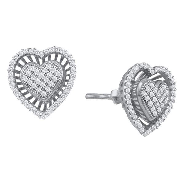 Diamond Heart Cluster Earrings 1/3 Cttw 10kt White Gold