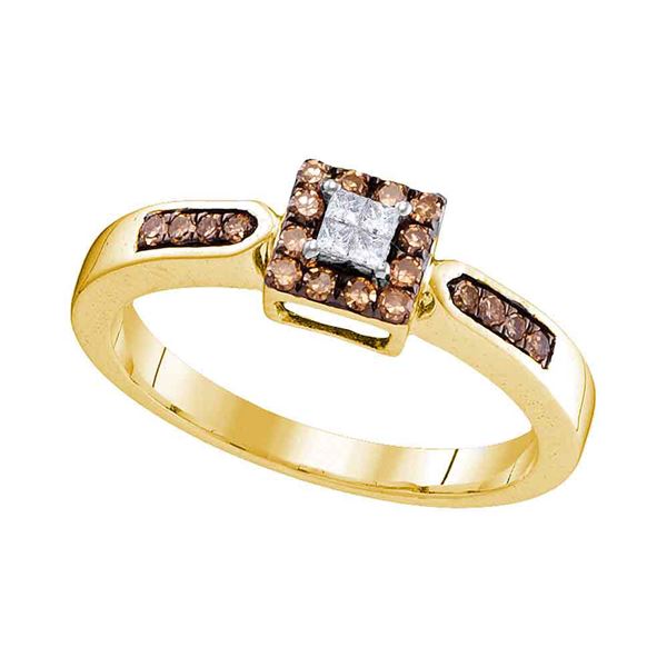 Brown Diamond Square Cluster Ring 1/4 Cttw 10kt Yellow Gold