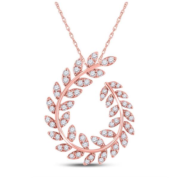 Diamond Vine Leaf Fashion Pendant 3/4 Cttw 14kt Rose Gold