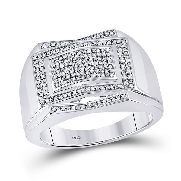 Sterling Silver Mens Diamond Cluster Ring 1/5 Cttw Sterling Silver