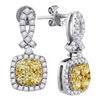 Image 1 : Yellow Diamond Square Dangle Earrings 1-1/4 Cttw 14kt White Gold