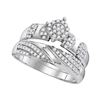 Image 3 : His Hers Diamond Cluster Matching Wedding Set 3/4 Cttw 10kt White Gold