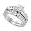 Image 2 : His Hers Diamond Cluster Matching Wedding Set 1/2 Cttw 10kt White Gold