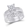 Image 2 : His Hers Diamond Cluster Matching Wedding Set 3/4 Cttw 14kt White Gold