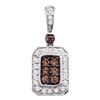 Image 1 : Brown Diamond Rectangle Cluster Pendant 1/4 Cttw 10kt White Gold
