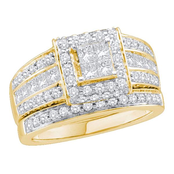 Princess Diamond Bridal Wedding Ring Band Set 1-5/8 Cttw 14kt Yellow Gold