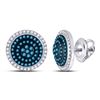 Image 1 : Blue Color Enhanced Diamond Concentric Cluster Earrings 1/2 Cttw 10kt White Gold