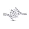 Image 2 : Diamond Bypass Flower Cluster Ring 1/2 Cttw 10kt White Gold