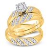 Image 1 : His Hers Diamond Solitaire Matching Wedding Set 1/4 Cttw 10kt Yellow Gold