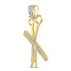 Image 2 : Mens Diamond Barber Scissors Comb Clippers Charm Pendant 1/3 Cttw 10kt Yellow Gold