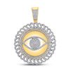 Image 1 : Mens Diamond All Seeing Eye Circle Charm Pendant 1-3/4 Cttw 10kt Yellow Gold