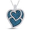 Image 1 : Blue Color Enhanced Diamond Tripled Heart Outline Pendant 1 Cttw 10kt White Gold