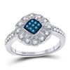 Image 1 : Blue Color Enhanced Diamond Cluster Ring 1/4 Cttw 10kt White Gold
